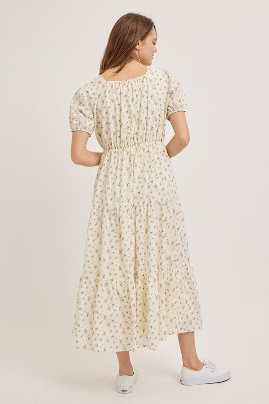 Cecilia Floral Midi Dress in Ivory
