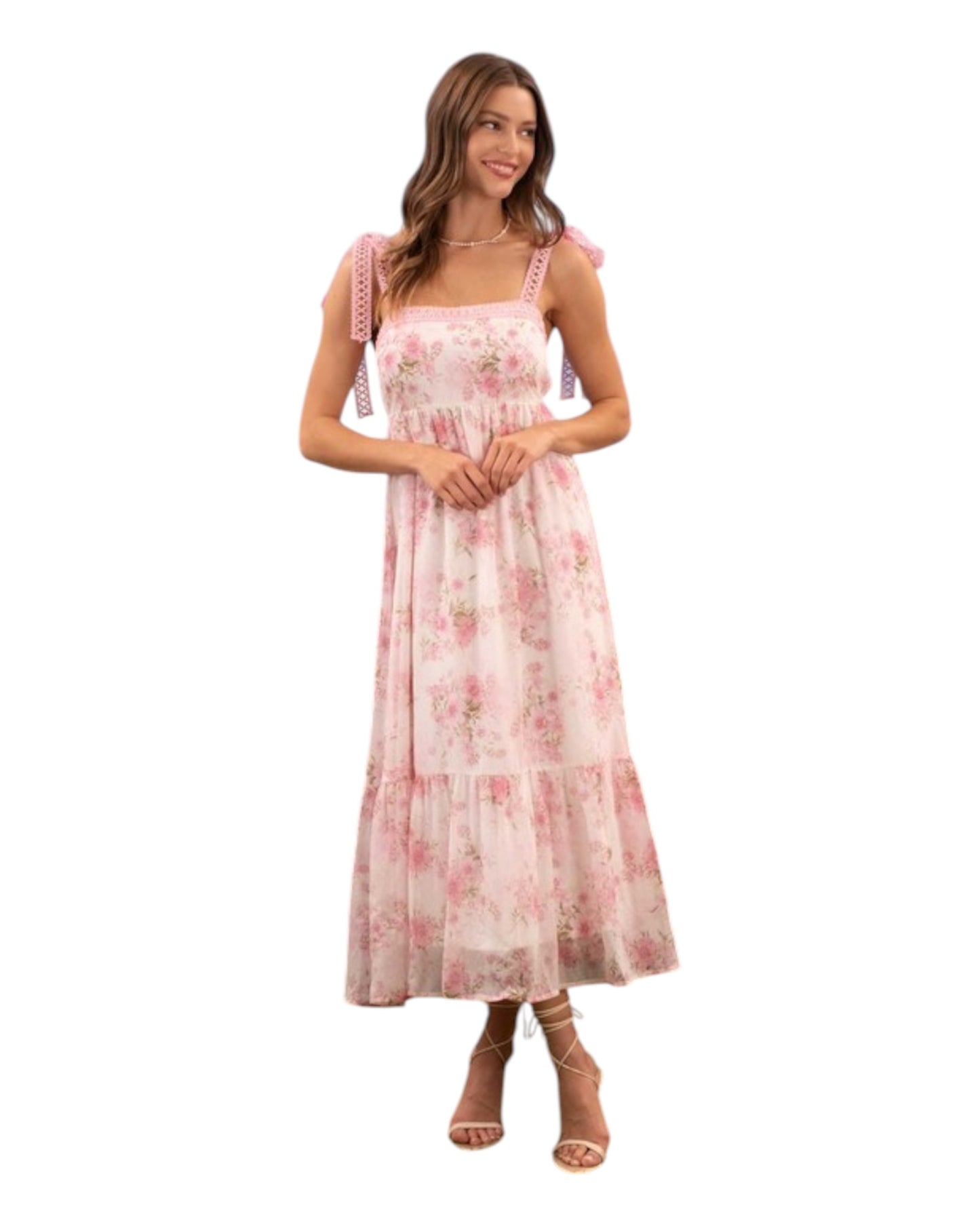 Emma Midi Dress-Pink Floral