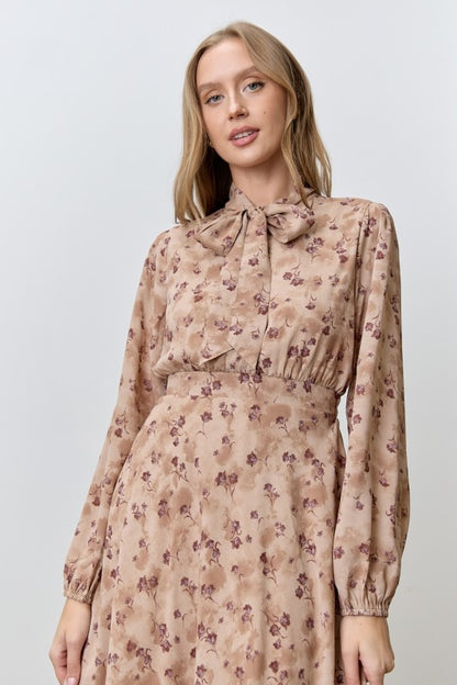 Elizabeth Floral Tan Dress