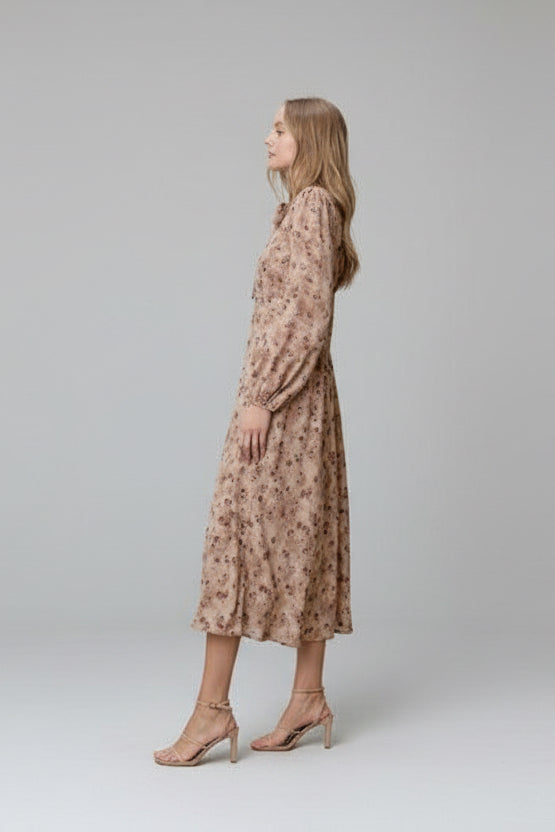 Elizabeth Floral Tan Dress